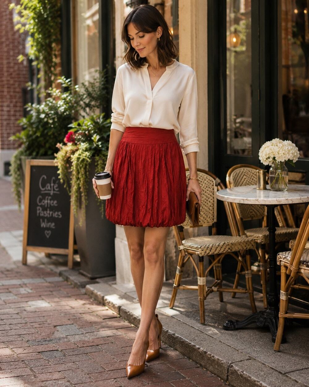 Banana Republic 100% Silk Bubble Skirt Rust Red Size 0
